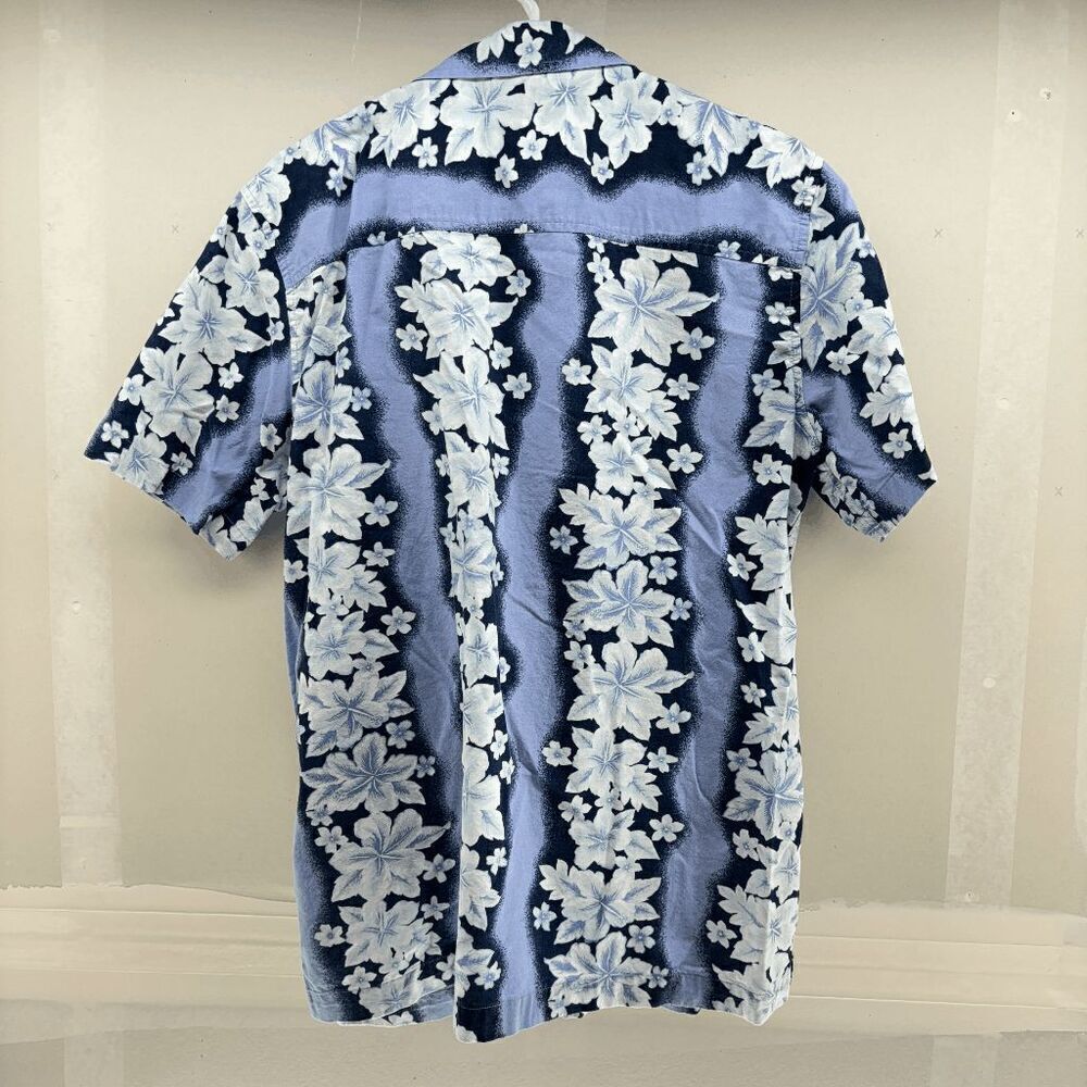 Cherokee Mens‎ Medium Hawaiian Blue Floral Striped Camp Waikiki Shirt Tropical